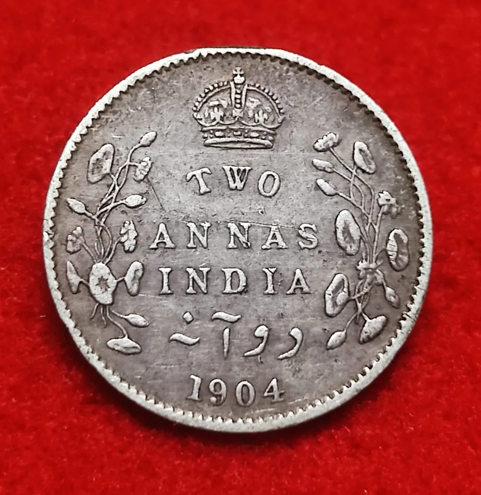 Two Annas Silver Coin Edward VII 1904 Calcutta Mint