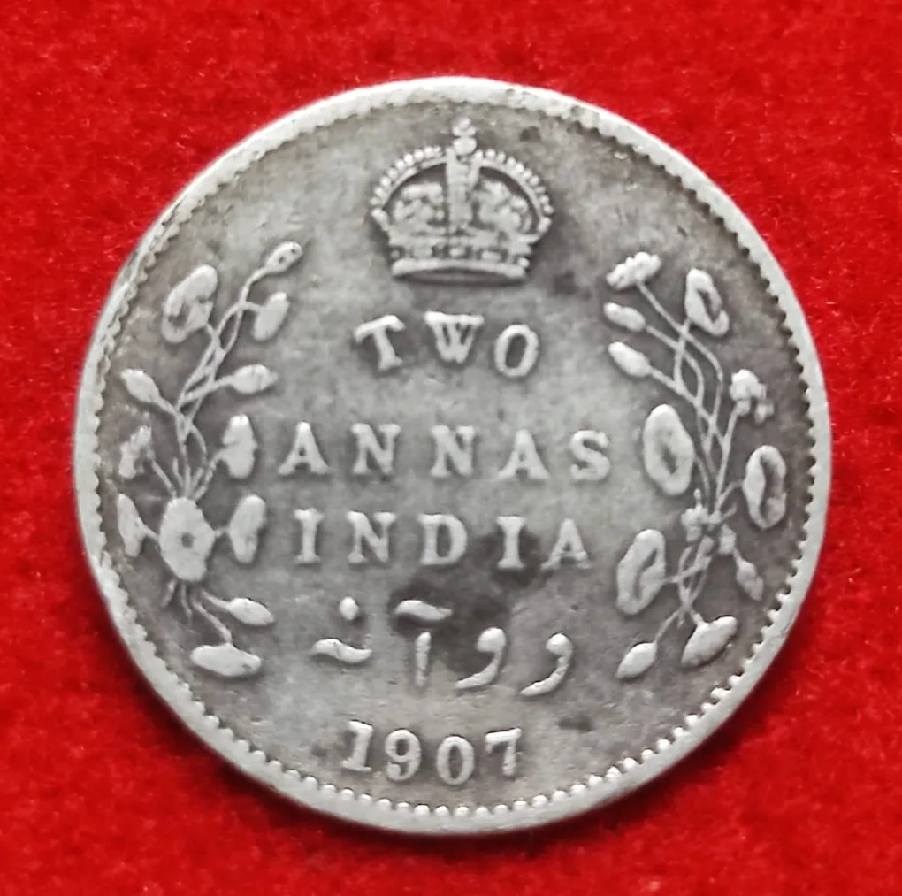 Two Annas Silver Coin Edward VII 1907 calcutta mint