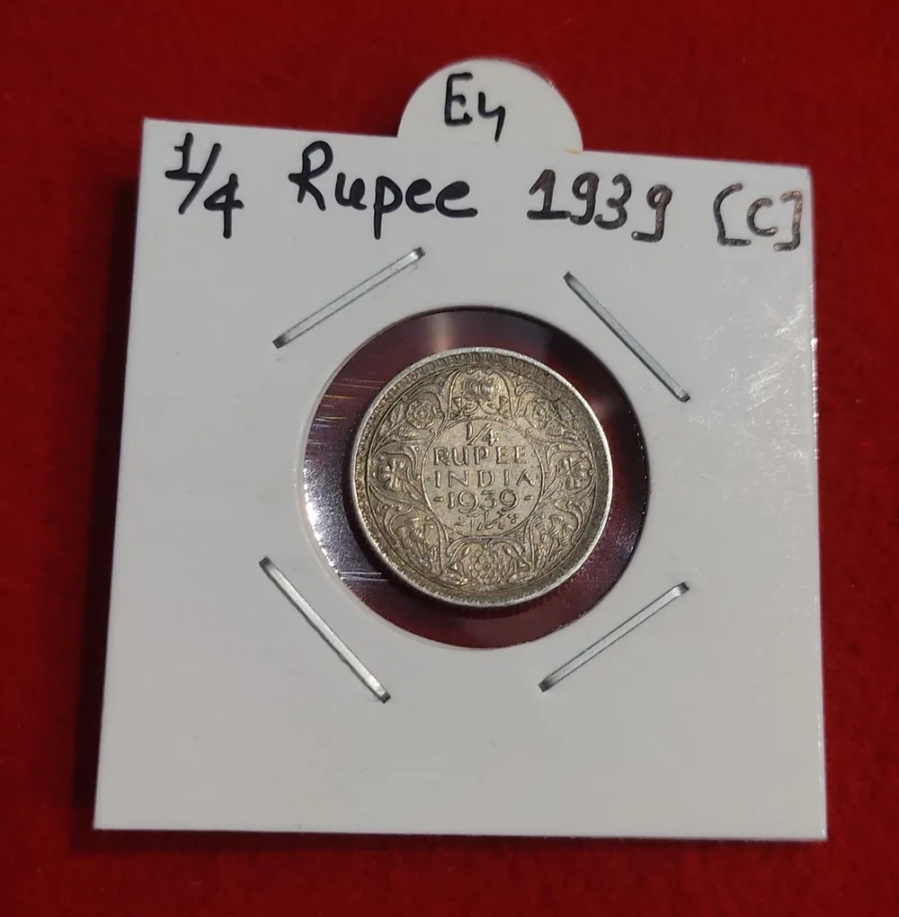 1/4 Rupee Silver Coin 1939 Calcutta Mint