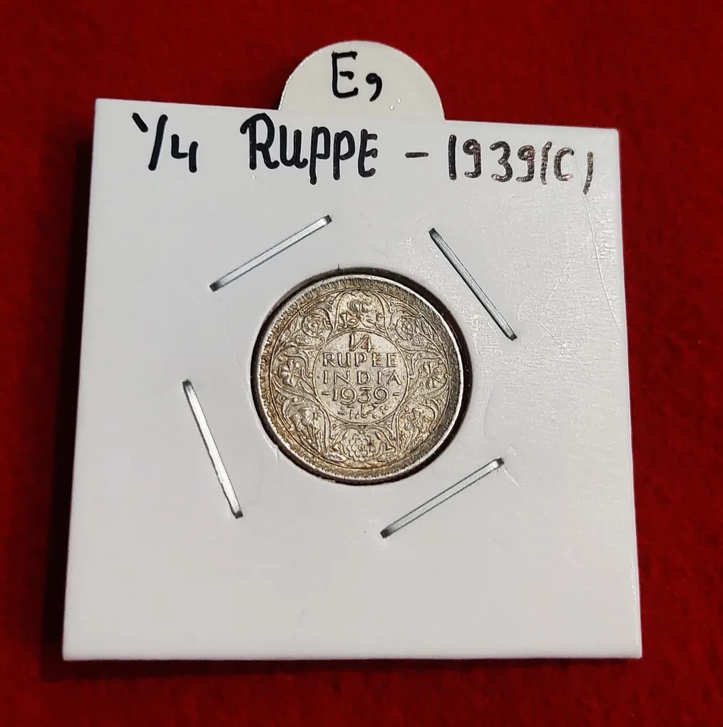 1/4 Rupee Silver Coin 1939 Calcutta Mint
