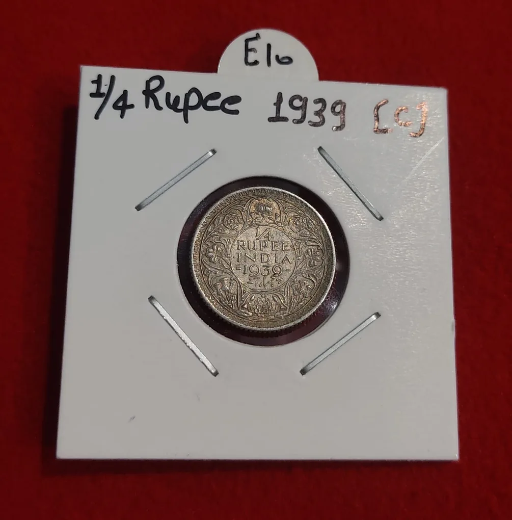 1/4 Rupee Silver Coin 1939 Calcutta Mint