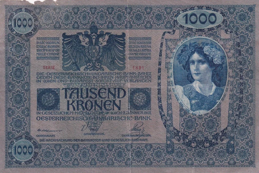 Austria (1902) One Thousand Kronen Big Size Bank Note