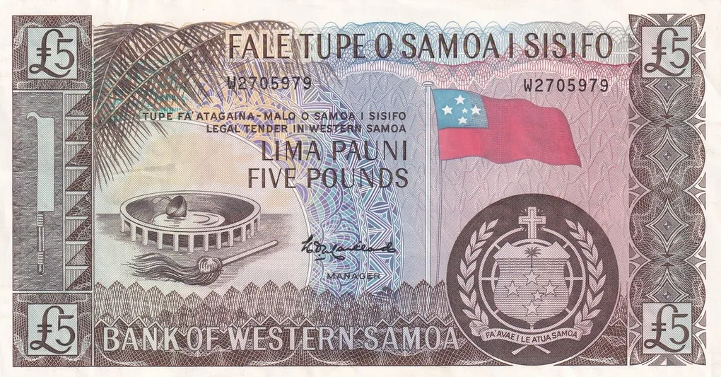 Samoa e Sisifo 5 Libras 2020 Unc Note#Q