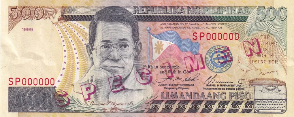 Specimen 000000 Philippines 500 Piso rare UNC Note