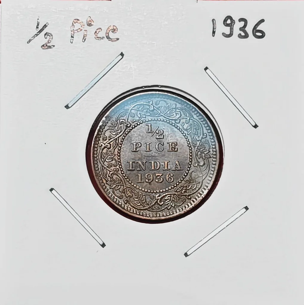 1/2 Pice 1936 Coin George V King Emperor Coin SKU B2