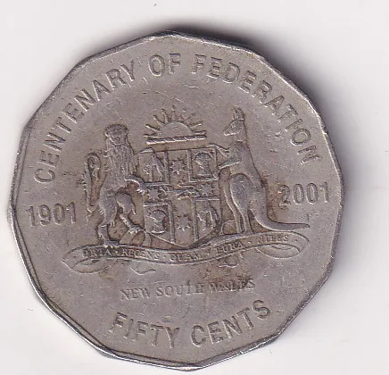 Australia 50 Cents 2001 - Elizabeth II 4th Portrait - Federation - New South Wales Rare Lowest Price coin # I-94