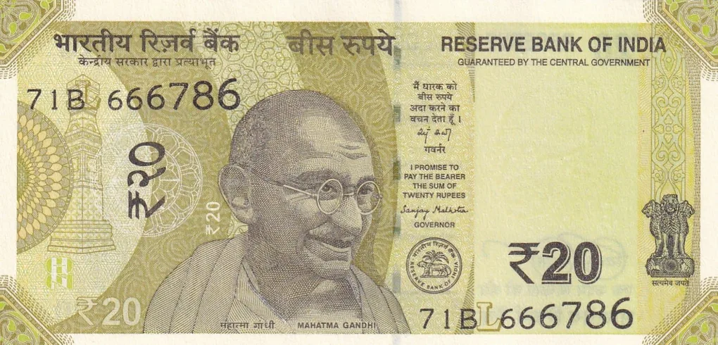 666786 Fancy Number 20 Rupees Governor Sanjay Malhotra Rare UNC Note