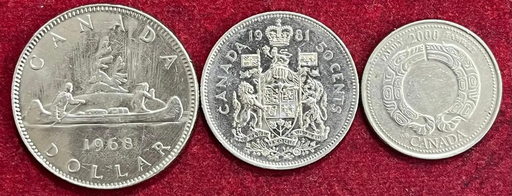 Canada 3 PCS Set 1 Dollar 1/2 Dollar 1/4 Dollar Big Size Old Set #I-76
