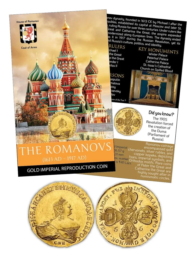THE ROMANOVS – Gold Imperial Reproduction Coin with beautiful folder