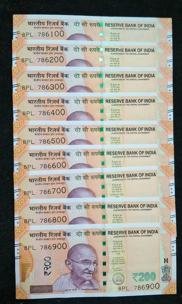 786100 to 786900 Fancy Number 200 Rupees GEM UNC Rare ( 9 PCS Set)