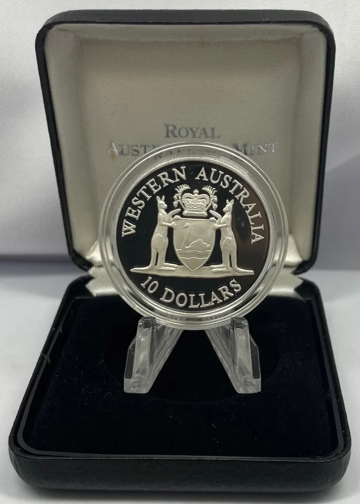1990 Silver 10 Dollar Proof Coin State Series - Western Australia with Beautiful BOX and Certificate