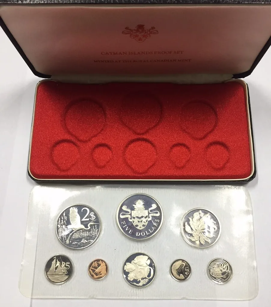 1974 Cayman Islands Queen Elizabeth II Proof Set of 8 Coins 4 are Silver
