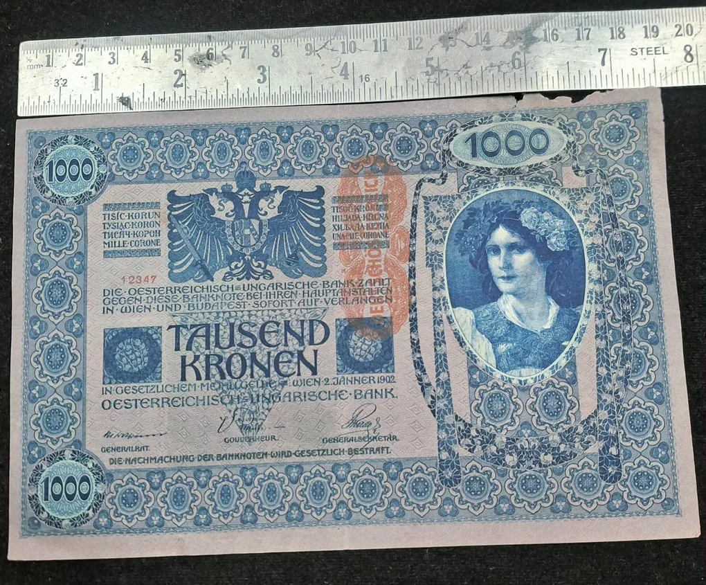 Austria (1902) One Thousand Kronen Big Size Bank Note