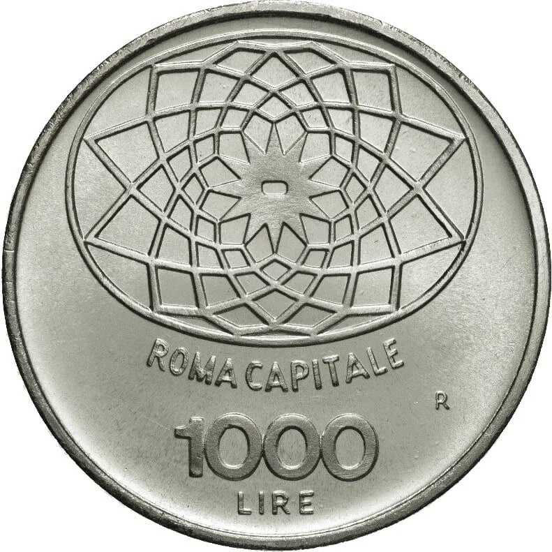 Italy 1000 Lire 1970 Capital Rome Commemorative issue Silver (.835) Weight 14.6 gram unc condition big size coin #08
