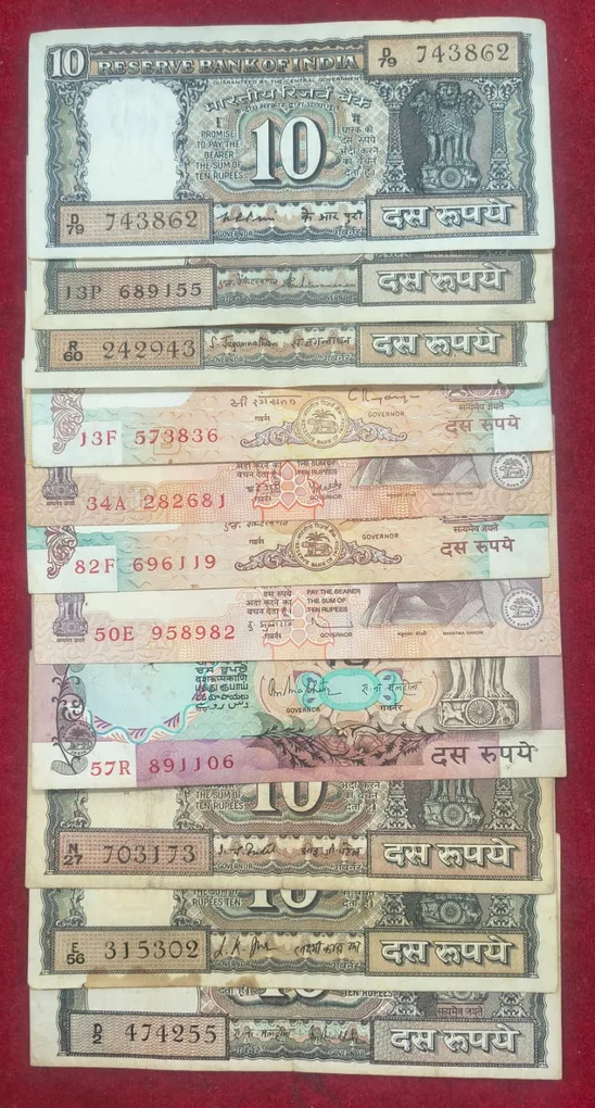 11 Different Governor 10 Rupees (11 PCS) Note Set