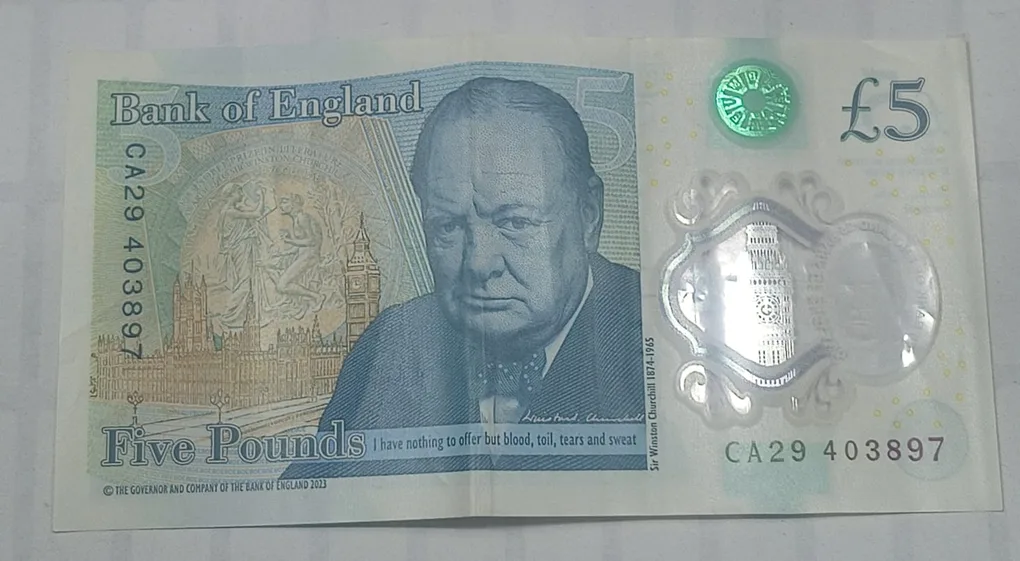England 5 Pounds - Charles III (Sir Winston Churchill) Polymer Note #B-2