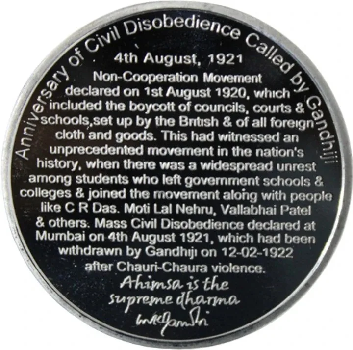 Mahatma Gandhi Civil Disobedience 1921 Beautiful Medallion With Box And Certificate