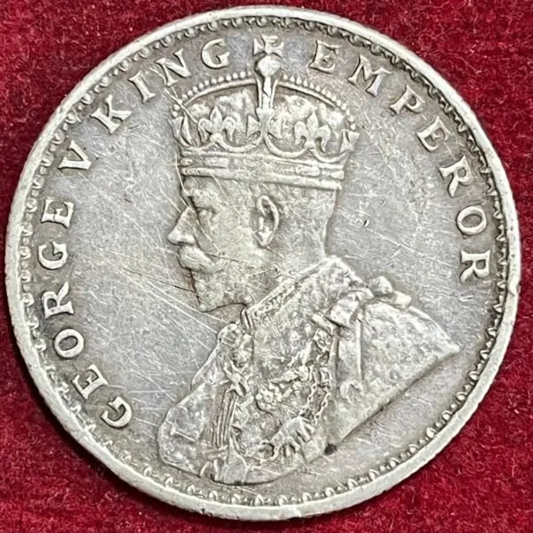 BRITISH INDIA 1 RUPEES 1918 -GEORGR V RARE SILVER COIN #V-301