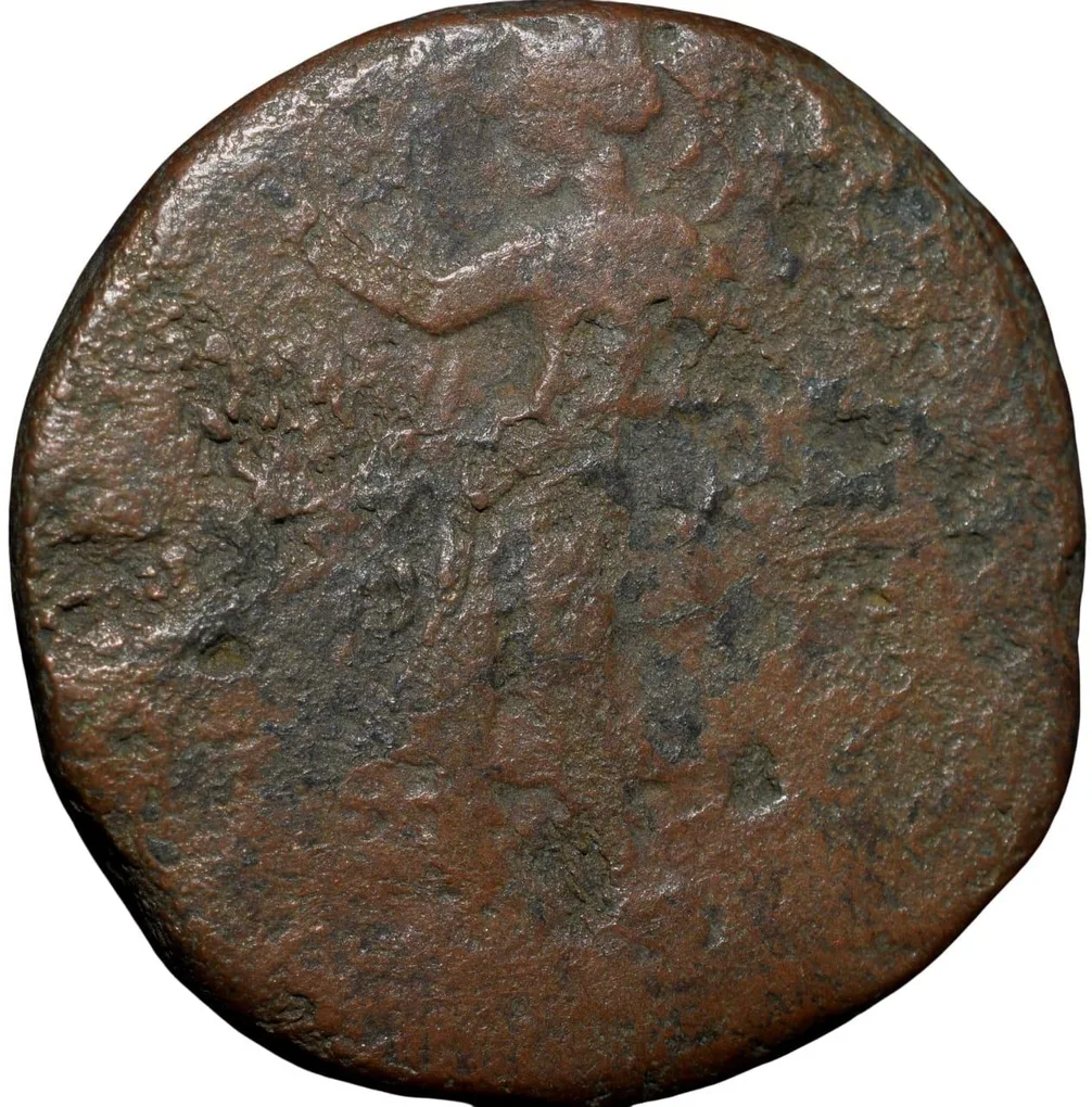 Copper Tetra-Drachma of Kanishka I(AD127-150) of Kushan Dynasty "Moon God" Type