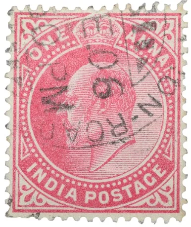 Postal Stamp of Edward VII 1 Anna Pink Colour - Used Condition as per image.