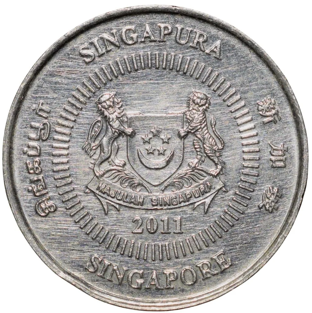 Nickel 10 Cents of Singapore (AD 2011) With Indian Jasmine Flower