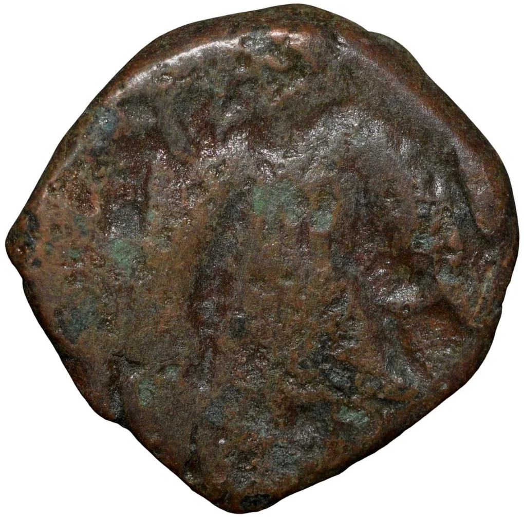 Copper coin of Vasudev(AD 190-230) of Kushan Dynasty Ardoksho Deity Type