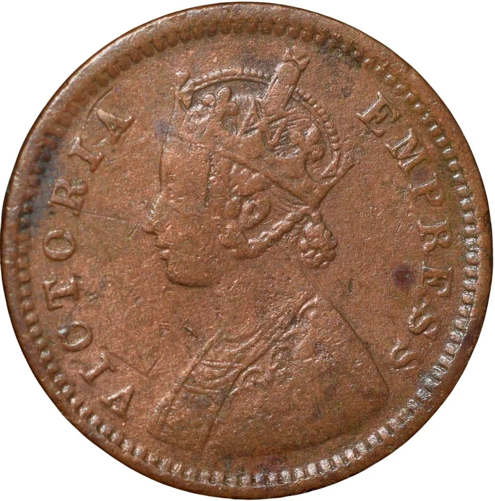 Copper 1/12 Anna of Victoria Empress (AD 1886) of Calcutta Mint Rare Date
