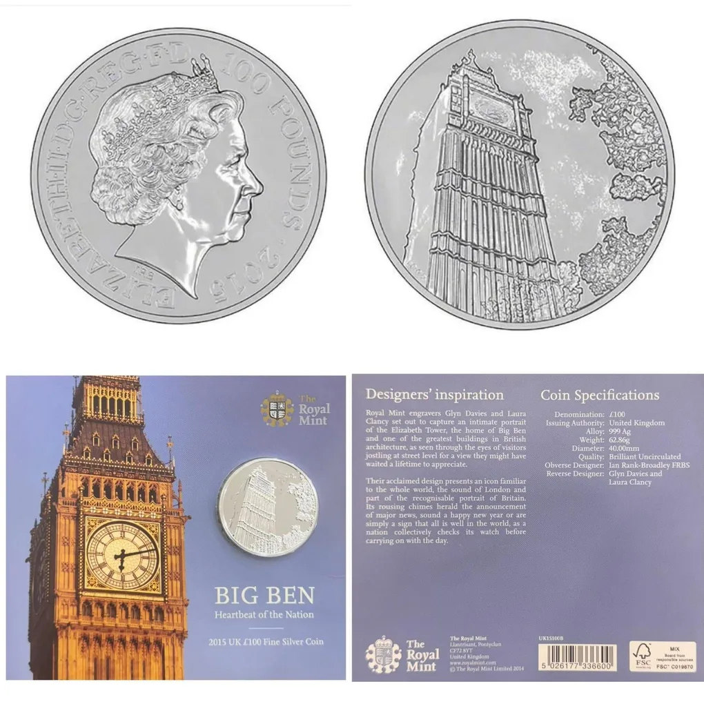 United Kingdom Big Ben Heart of The Nation 2015 United Kingdom 🇬🇧 100 Pounds Silver