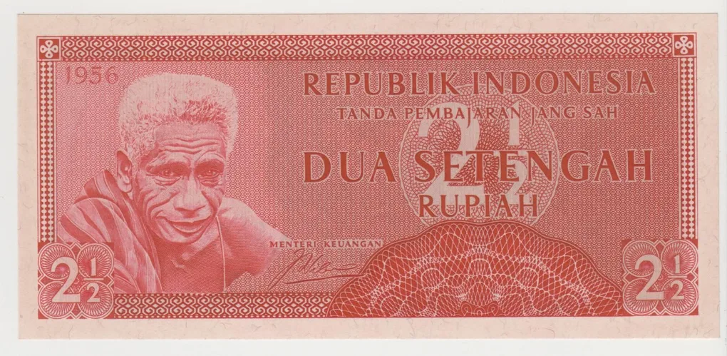 Old 2-1/2 Rupiah of Indonesia (AD 1956) with Portrait of old Rotinese man Rare