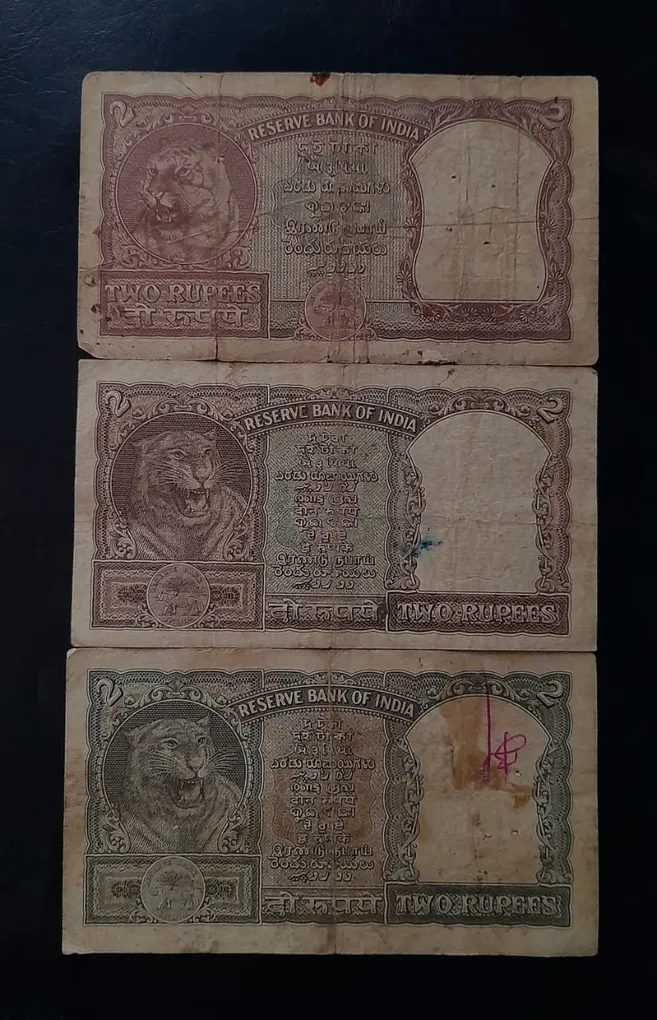 Old and Rare Tiger Face Note Two Different Signature Three Different Colour