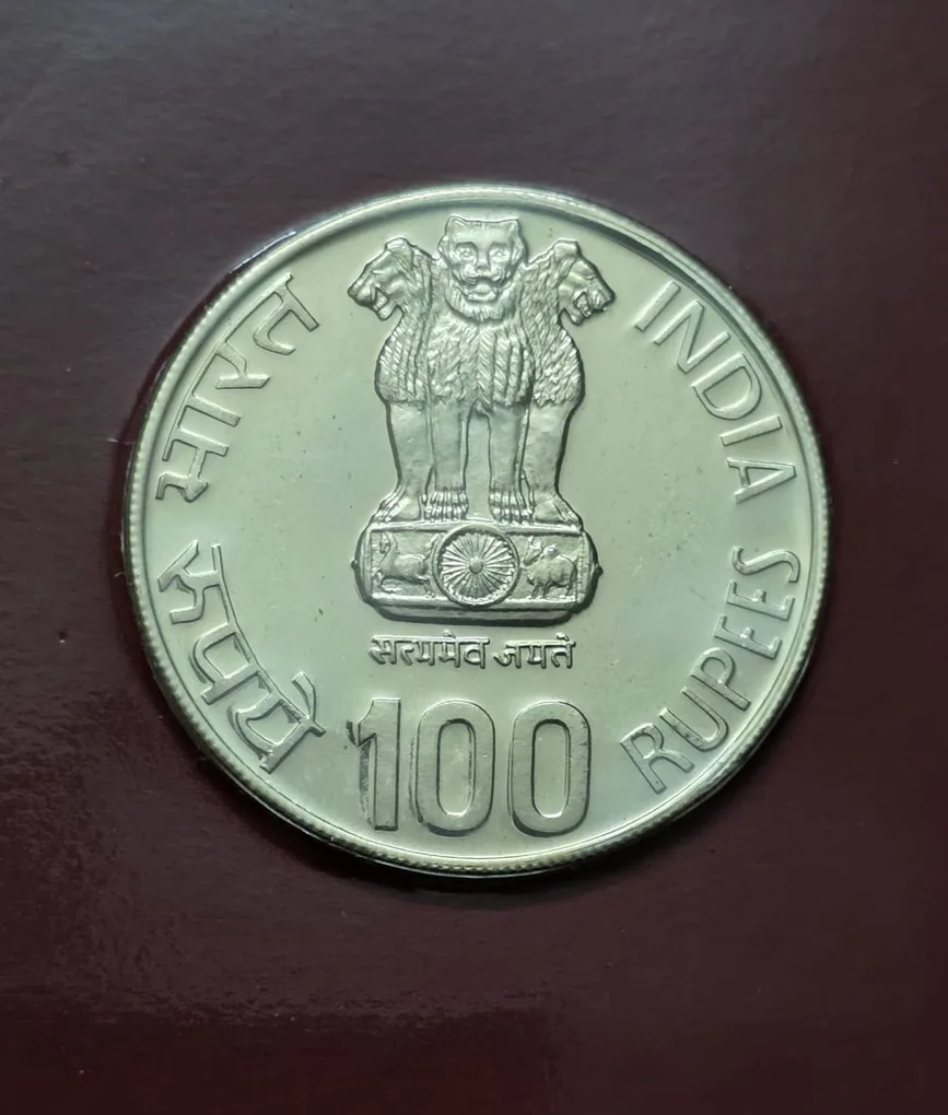 100 Rs 150 Years Of Telecommunications Silver Coin Unc
