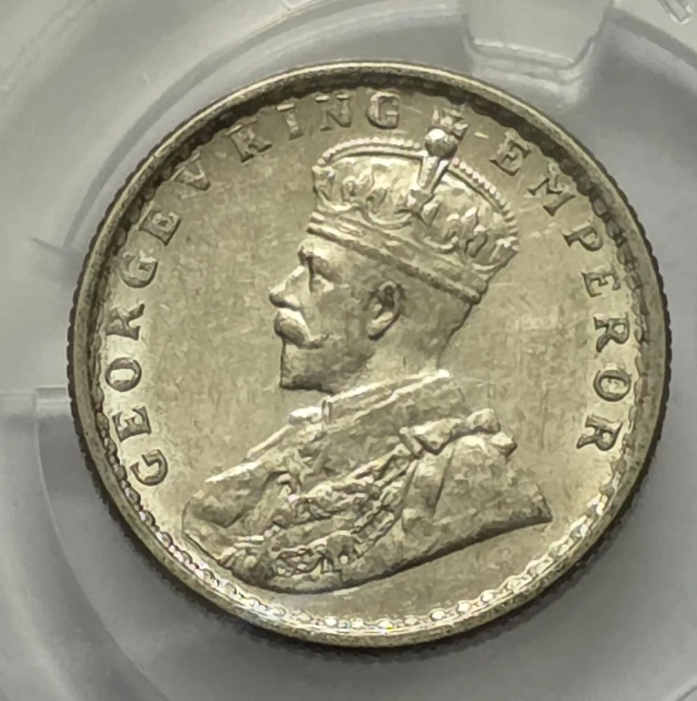 British India George V 1/4 Rupee 1919 Silver Coin BUNC