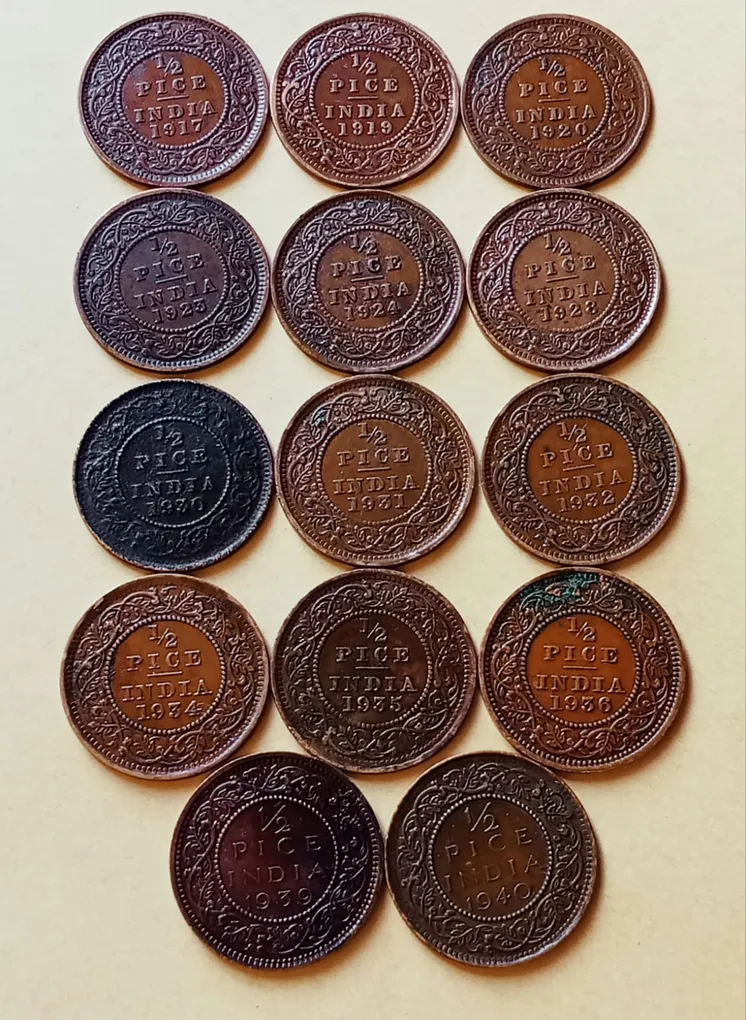 Half Pice Copper Coin 14 Different Year Collection