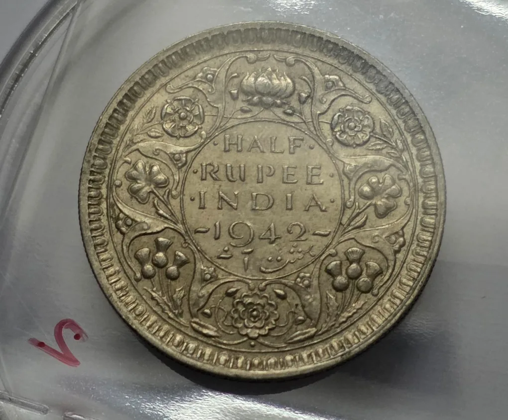British India George VI Half Rupee 1942 Mumbai Mint Silver Coin High Grade