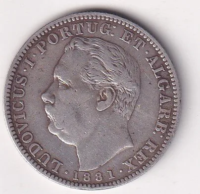 India, Portuguese 1 Rupia 1881 - Luíz I Calcutta Rare Silver Coin #V-76
