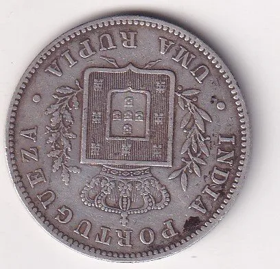 India, Portuguese 1 Rupia 1881 - Luíz I Calcutta Rare Silver Coin #V-76