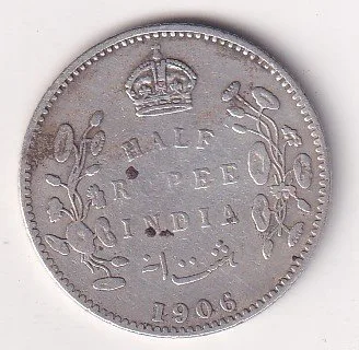 India - British ½ Rupee 1906 - Edward VII Rare Silver Coin #V-85