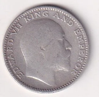 India - British  ½ Rupee 1910 - Edward VII Rare Silver Coin #V-86