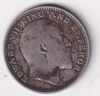 India - British  ½ Rupee 1910 - Edward VII Rare Silver Coin #V-87