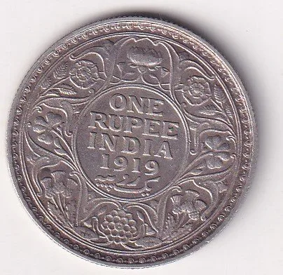British-India 1 Rupee 1919 - George V Rare Silver Coin #V-112