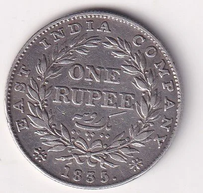British-India 1 Rupee 1835 - William IV Rare Silver Coin # V-139