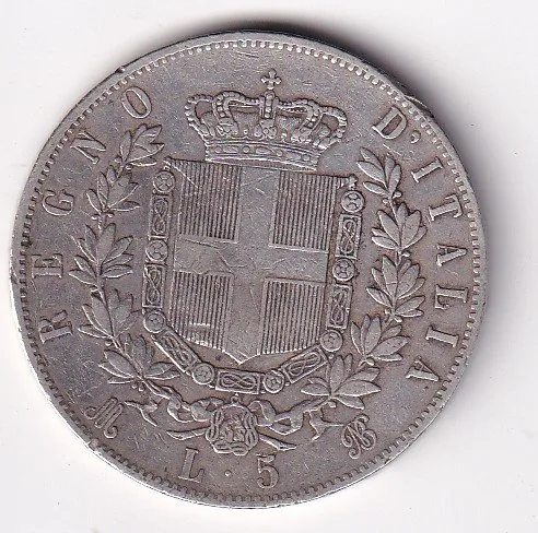 Italy 5 Lire 1874 Victor Emmanuel II (Sliver Weight 25 g) Coin # V-151