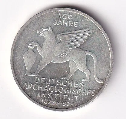 Germany 5 Deutsche Mark 1979 Archaeological Institute Commemorative Issue Silver Coin #V-181