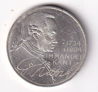 Germany 5 Deutsche Mark Immanuel Kant 1974 Commemorative Issue Silver Coin #V-184