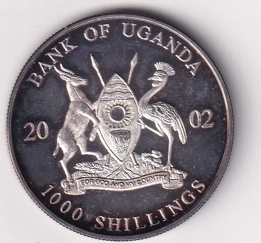 Uganda 1000 Shillings 2002 - Overhead kick Rare Silver Coin #V-205