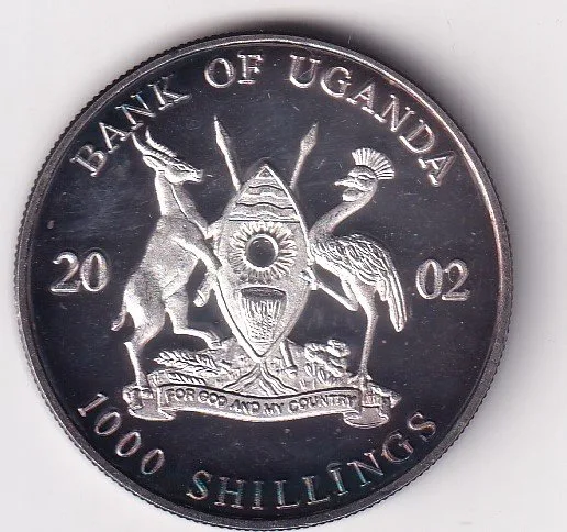 Uganda 1000 Shillings 2002 -Header Rare Silver Coin #V-207