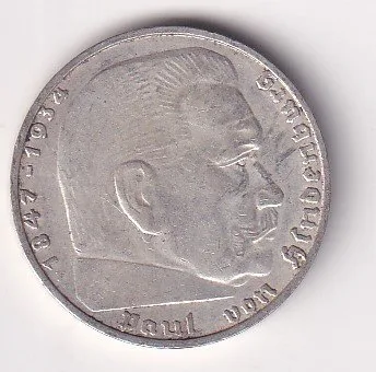 Germany 2 Reichsmark 1938 - Paul von Hindenburg Rare swastika(卐) Mark Silver Coin #V-240