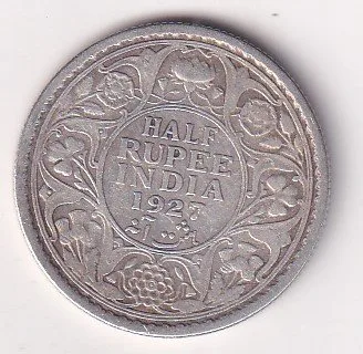 British-India  ½ Rupee 1927 - George V Rare Silver Coin #V-249