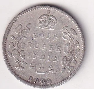 British-India ½ Rupee 1909 - Edward VII Rare Silver Coin #V-265