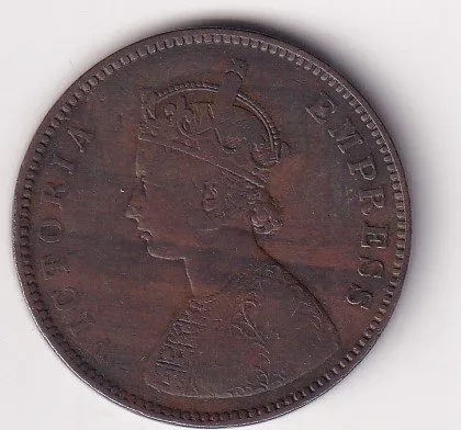 India - British ½ Anna 1877 - Victoria RARE COIN #V-390